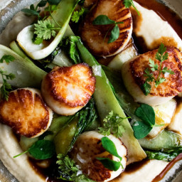 Seared Scallops with Bok Choy & Celery Root Puree