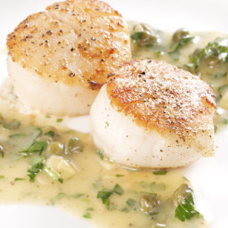 Seared Scallops with Brown Butter, Capers, and Toasted Almond Sauce