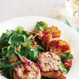 Seared Scallops with Wilted Watercress and Bacon