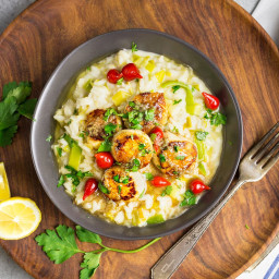 Seared Sea Scallops With Leek Risotto and Lemon-Brown Butter Sauce Recipe
