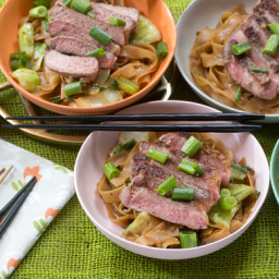 Seared Steaks and Peanut Noodleswith Baby Bok Choy