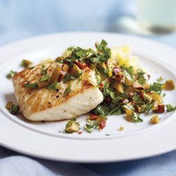 Seared White Fish with Olive Relish and Lemon Mashed Potatoes