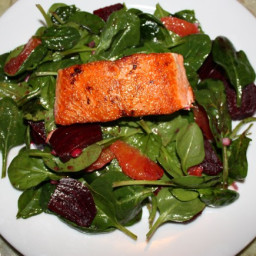 Seared Wild Salmon with Beet, Blood Orange and Spinach Salad