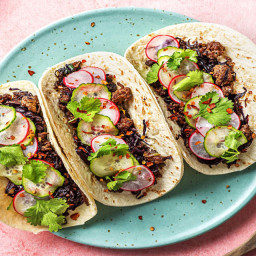 Sesame Beef Tacos with Quick-Pickled Veggies and Chili Crema