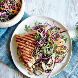 Sesame Cabbage Salad with Grilled Salmon