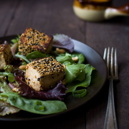 Sesame Crusted Tofu Salad with Spicy Peanut Dressing
