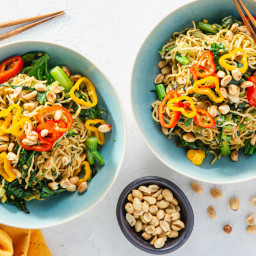 Sesame Ginger Noodles with Stir-Fried Greens & Toasted Peanuts