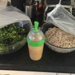 Sesame Soba Noodles with Cucumber, Bok Choy, and Mixed Greens