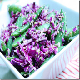 Sesame Sugar Snap Pea Salad with Red Cabbage and Homemade Gomasio