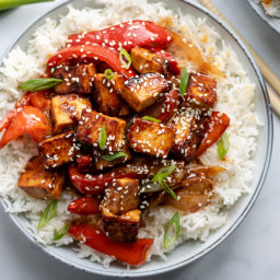 Sesame Tofu with Stir Fried Peppers