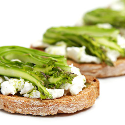 Shaved asparagus and goat cheese bruschetta with chive-infused oil