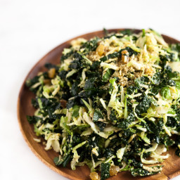 Shaved Brussels Sprout and Kale Salad with Lemon Maple Dressing and Hemp + 