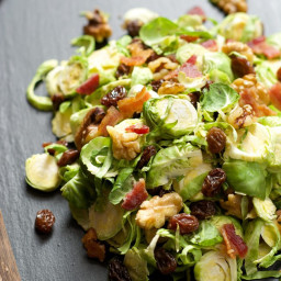 Shaved Brussels Sprout Salad with Raisins and Maple Dijon Vinaigrette