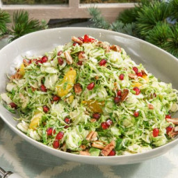 Shaved Brussels Sprouts with Pomegranate Orange Vinaigrette and Pecans