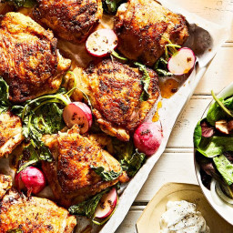 Shawarma-Spiced Chicken Thighs with Roasted Radishes
