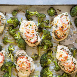 Sheet Pan Cheesy Chicken with Pesto and Broccoli
