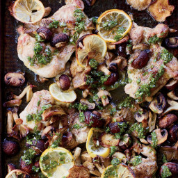 Sheet Pan Chicken  and Mushrooms with Parsley Sauce