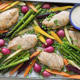 Sheet Pan Chicken and Spring Vegetables with Lemon Sauce