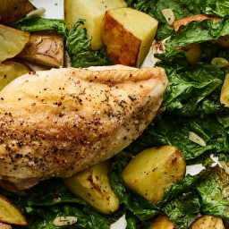 Sheet Pan Chicken Breast With Potatoes and Garlicky Mustard Greens