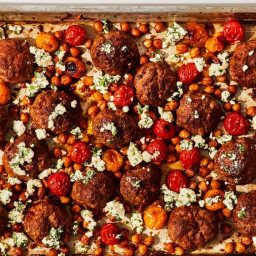 Sheet Pan Chicken Meatballs with Tomatoes and Chickpeas