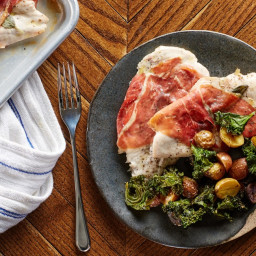 Sheet-Pan Chicken Saltimbocca with Roasted Potatoes and Crispy Kale