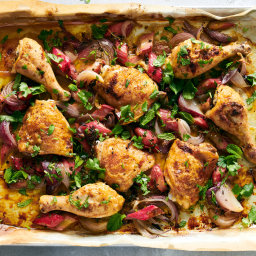 Sheet-Pan Chicken With Rhubarb and Red Onion