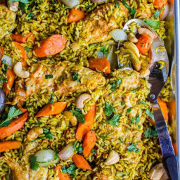 Sheet Pan Curry Chicken and Carrots with Basmati Rice (Biryani)