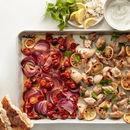Sheet-Pan Garlicky Chicken With Blistered Tomatoes