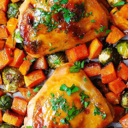 Sheet Pan Maple-Dijon Chicken with Roasted Butternut Squash and Brussels Sp