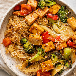 Sheet Pan Maple Soy Glazed Tofu and Noodles