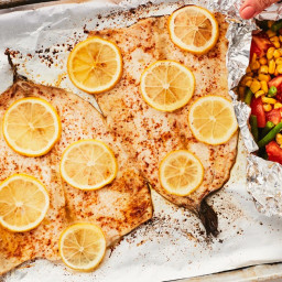 Sheet-Pan Old Bay Trout and Succotash