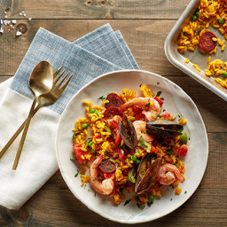 Sheet-Pan Paella with Chorizo, Mussels, and Shrimp