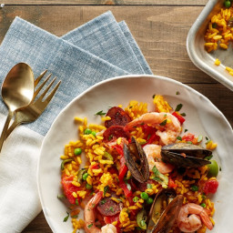 Sheet-Pan Paella With Chorizo, Mussels, and Shrimp