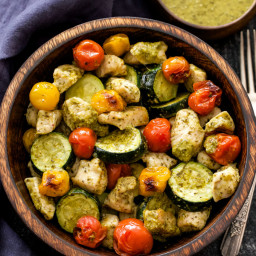 Sheet Pan Pesto Chicken with Zucchini and Tomatoes