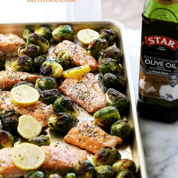 Sheet Pan Roasted Salmon with Brussel Sprouts