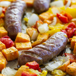 Sheet Pan Sausage and Peppers with Sweet Potatoes
