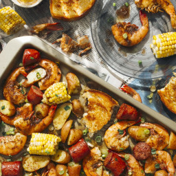 Sheet Pan Shrimp “Boil” with Buttery Spiced Toast