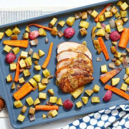 Sheet Pan Southern Pork with Roasted Vegetables & Maple-Mustard Sauce