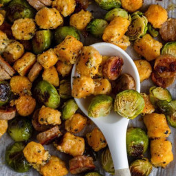 Sheet Pan Sweet Potato Gnocchi Dinner with Chicken Sausage & Brussels S