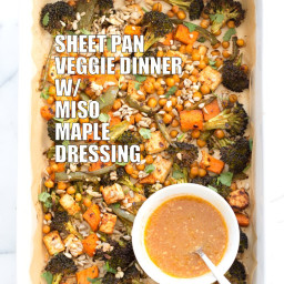 Sheet Pan Veggie Dinner with Broccoli, Sweet Potato, Tofu, Chickpeas & Miso