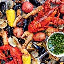 Shellfish Boil with Spicy Green Dipping Sauce