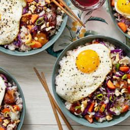 Shiitake & Red Cabbage Fried Rice with Sunny Side-Up Eggs & Cashews