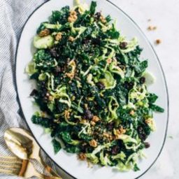 Shredded Brussels Sprout and Kale Salad with Maple Pecan Parmesan