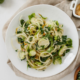 Shredded Kale, Pear Noodle and Brussels Sprouts Salad