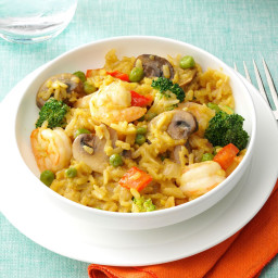 Shrimp and Broccoli Brown Rice Paella Recipe