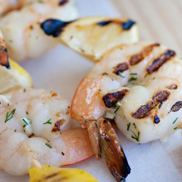 Shrimp and Lemon Skewers with Feta-Dill Sauce