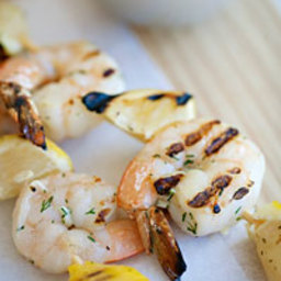 Shrimp and Lemon Skewers with Feta-Dill Sauce