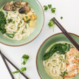 Shrimp and Udon Noodles in Green Curry Soup
