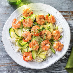 Shrimp and Zucchini Ribbons with Basil Oil over Jasmine Rice