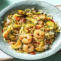 Shrimp Linguine With a Kick with Garlic Herb Butter and Zucchini